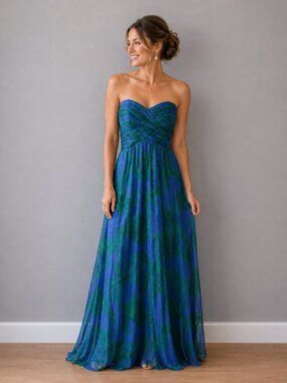Ralph Lauren Strapless Blue and Green Maxi Dress